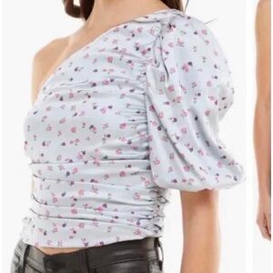 NWT Wayf Floral silver floral Print one shoulder Blouse size XL